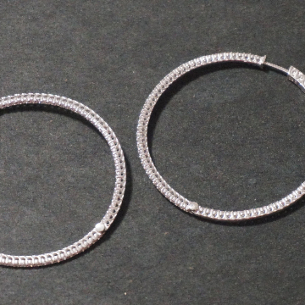 Sterling Silver Large Halved In-Out CZ Earrings